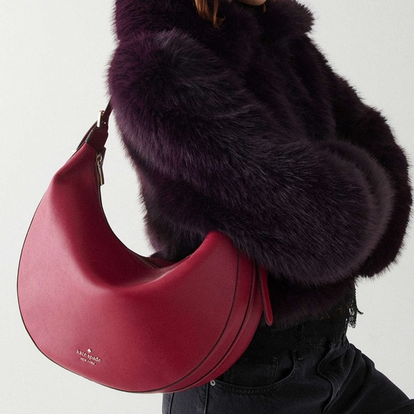 ♠️kate spade Nova Smooth Leather Large Crescent Shoulder Bag, Red Jam NWT - Picture 2 of 12